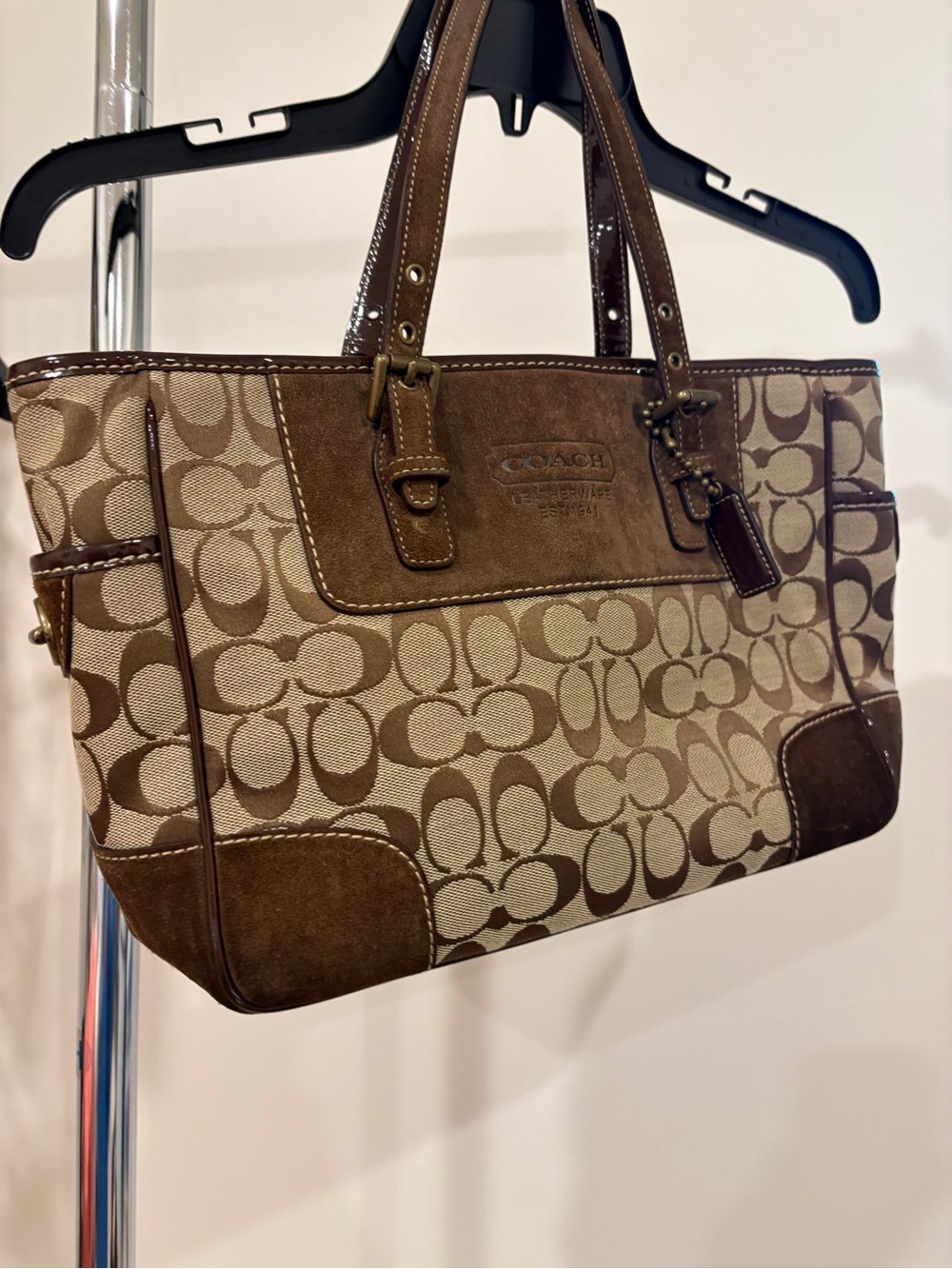 Coach Brown Signature Canvas Tote with Leather Trim